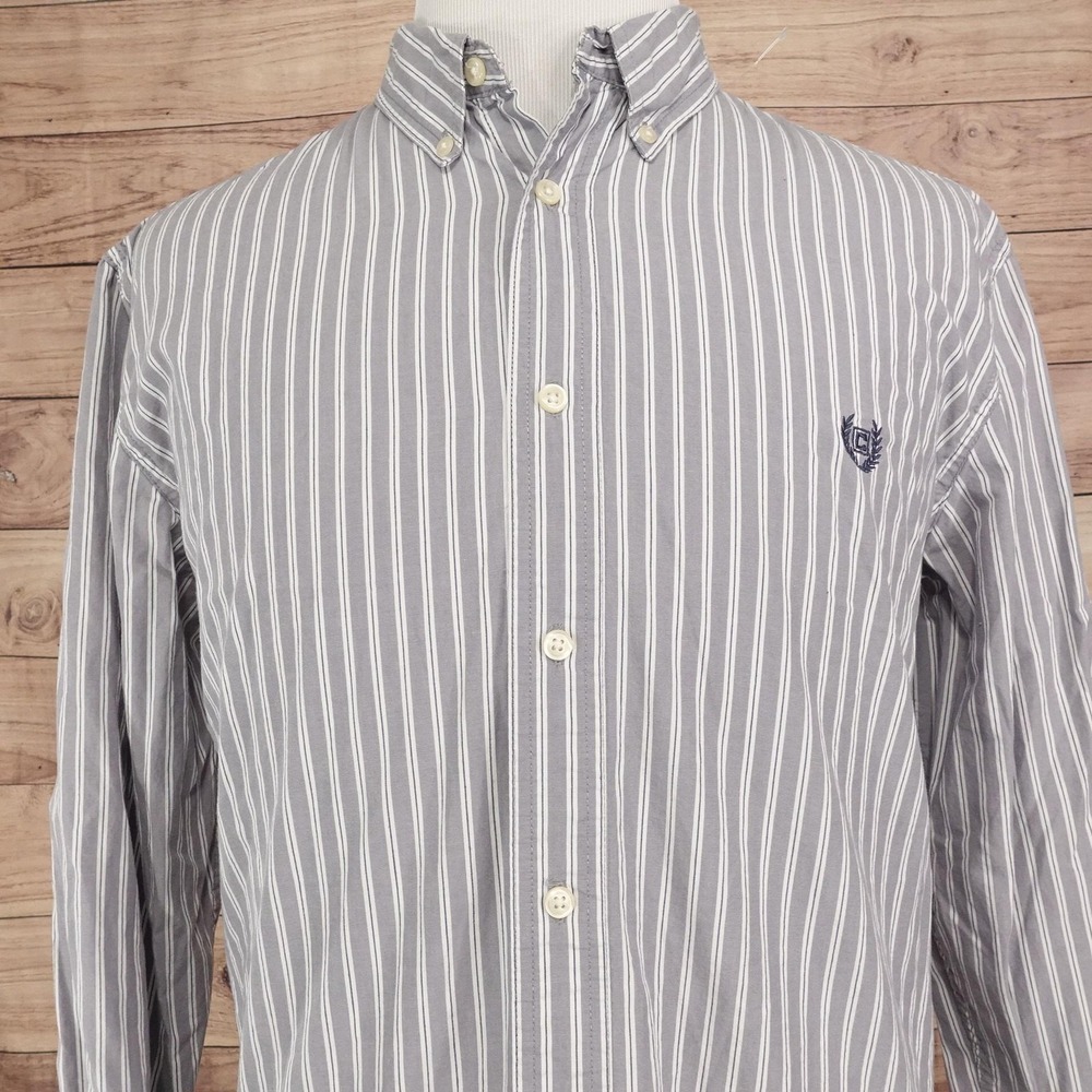 Chaps Shirt Mens XL Gray Stripe Long Sleeve Button-Up Custom Slim Fit Cotton